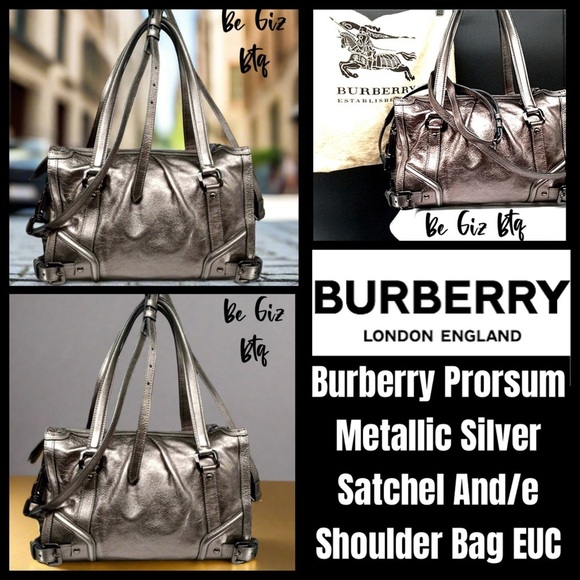 🆑 Burberry Prorsum Metallic Silver Satchel And/e Shoulder Bag Like New EUC